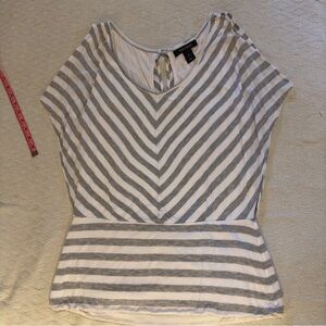 White House Black Market Gray and White Tank with Ruffle Cap Sleeve Size M